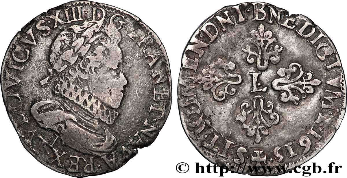 LOUIS XIII LE JUSTE Demi-franc à la tête laurée et au col fraisé 1615 Limoges TB+/TTB