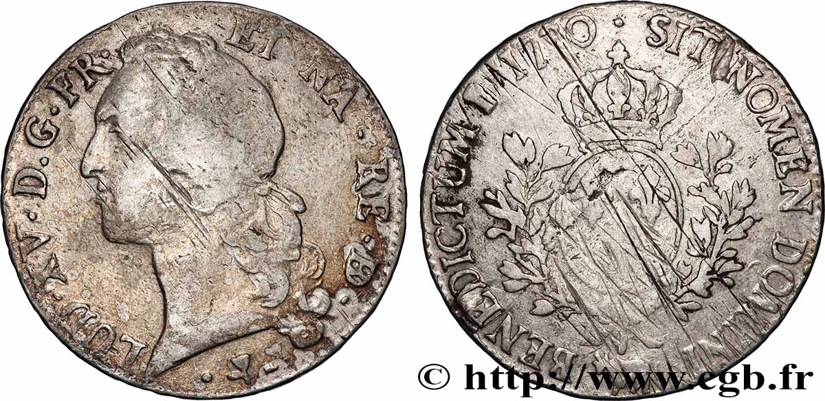 LOUIS XV THE WELL-BELOVED Écu aux branches d’olivier, tête ceinte d’un bandeau 1770 Pau MB