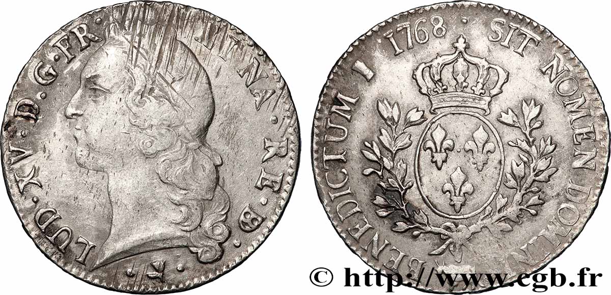 LOUIS XV THE WELL-BELOVED Écu aux branches d’olivier, tête ceinte d’un bandeau 1768 Pau fSS/SS