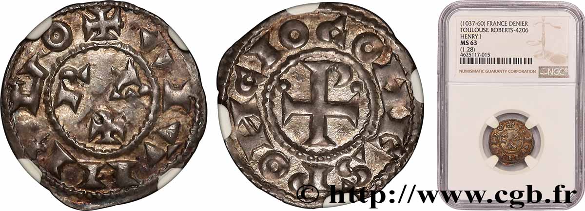 LANGUEDOC - COMTÉ DE TOULOUSE - PONS Monnayage en parrainage d Henri Ier de France Denier s.m. Toulouse MS63