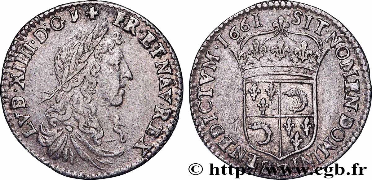 LOUIS XIV THE SUN KING Douzième d écu de Dauphiné, portrait apollinien 1661 Grenoble SS/fVZ