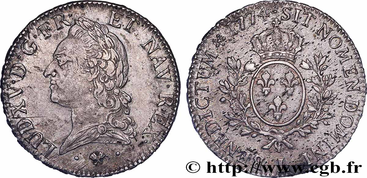 LOUIS XV THE WELL-BELOVED Écu aux branches d’olivier, buste lauré 1774 Bayonne SS/fVZ