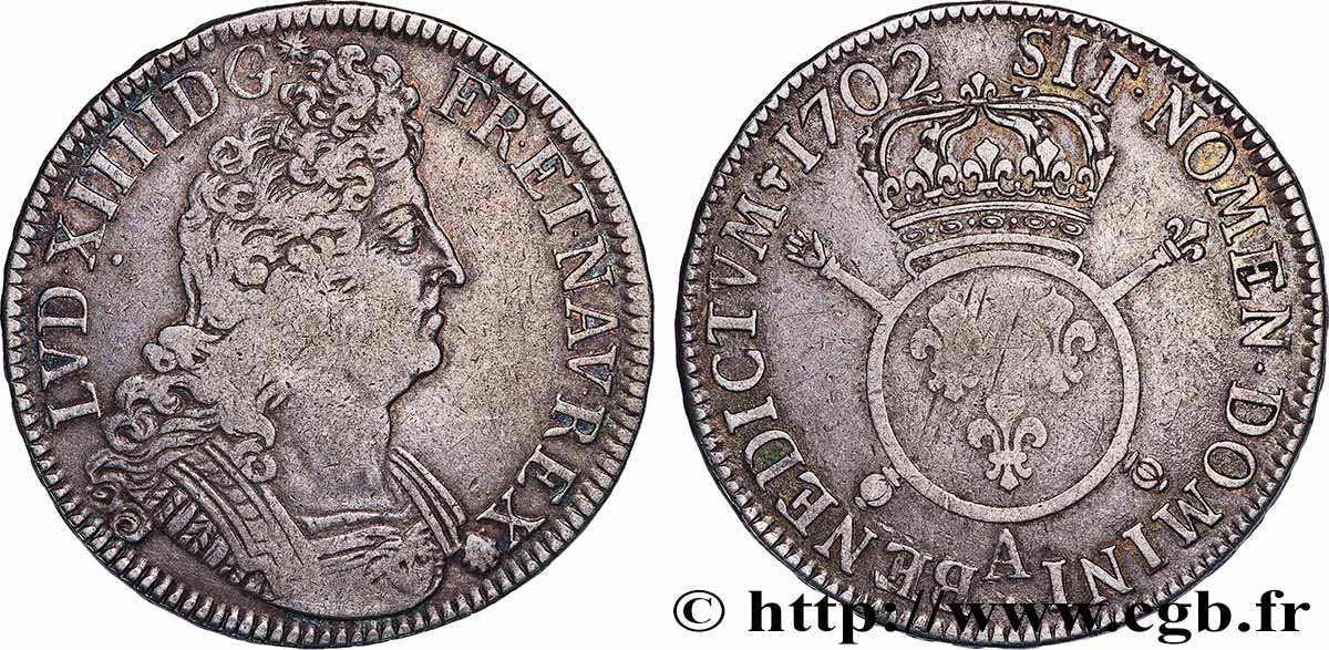 LOUIS XIV THE SUN KING Écu aux insignes 1702 Paris fSS