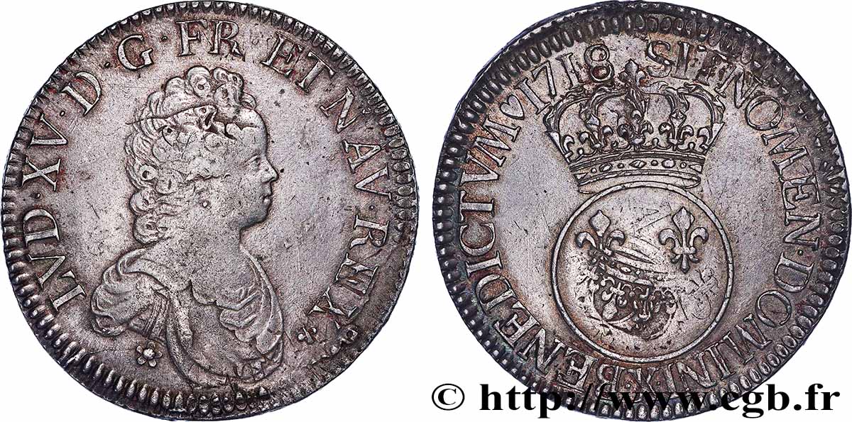 LOUIS XV THE WELL-BELOVED Écu dit vertugadin 1718 Amiens SS/fVZ