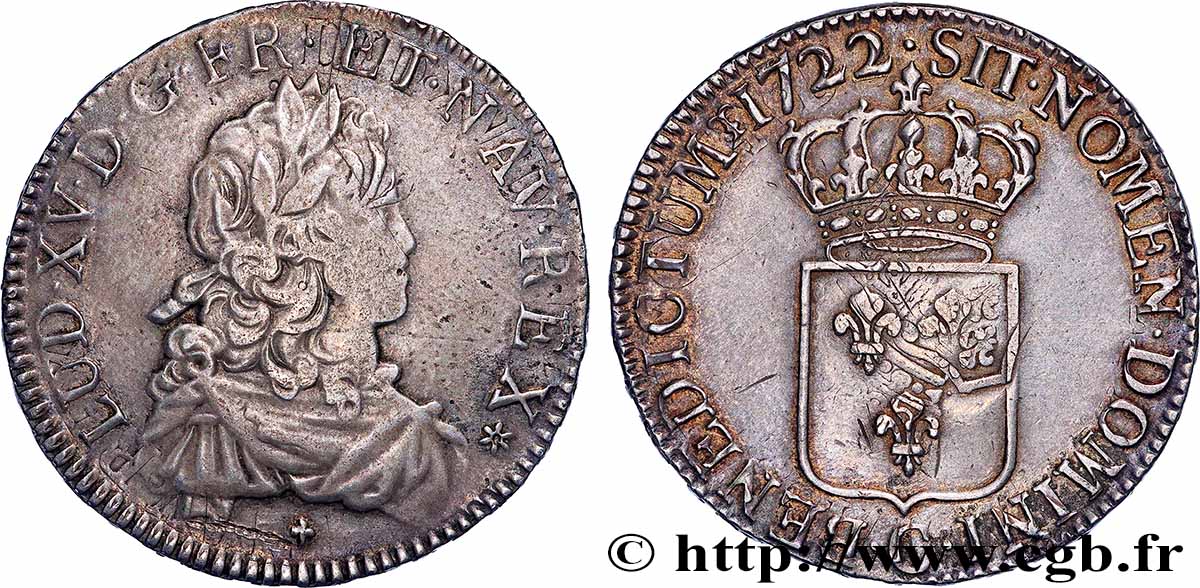 LOUIS XV THE WELL-BELOVED Écu de France 1722 Caen SS/fVZ