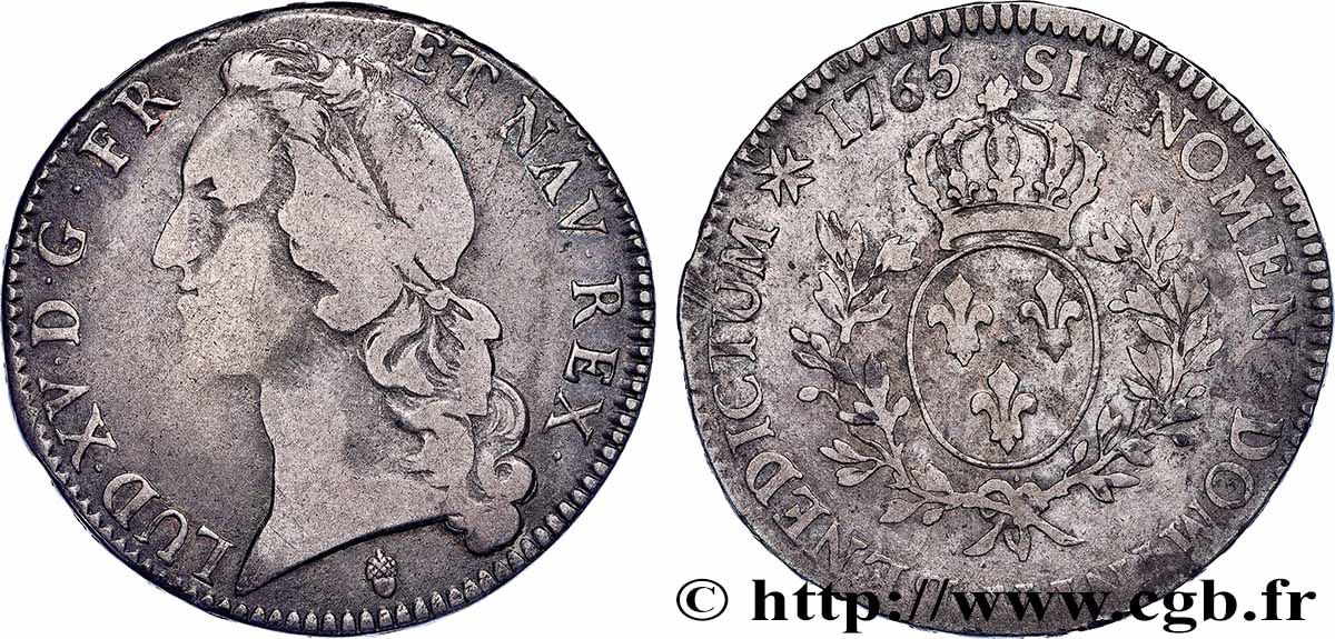 LOUIS XV THE WELL-BELOVED Écu aux branches d’olivier, tête ceinte d’un bandeau 1765 Troyes S/fSS