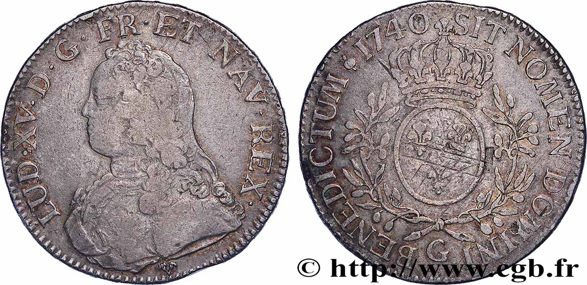 LOUIS XV THE WELL-BELOVED Écu dit aux branches d olivier 1740 Poitiers fS/fSS