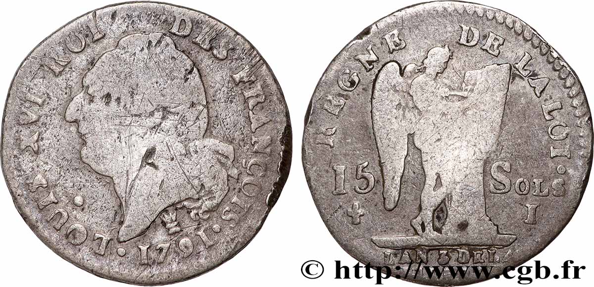 LOUIS XVI 15 sols dit au génie , type FRANCOIS 1791 Limoges S