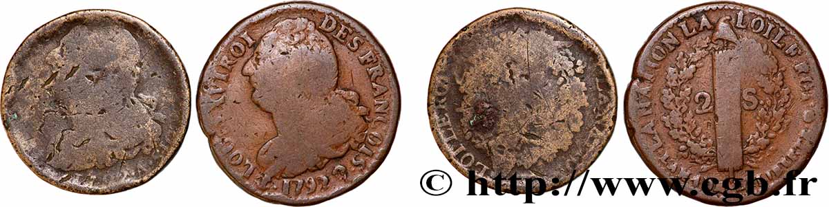 LOUIS XVI 2 sols dit au faisceau , types divers, lot de 2 ex. n.d. Ateliers divers lot
