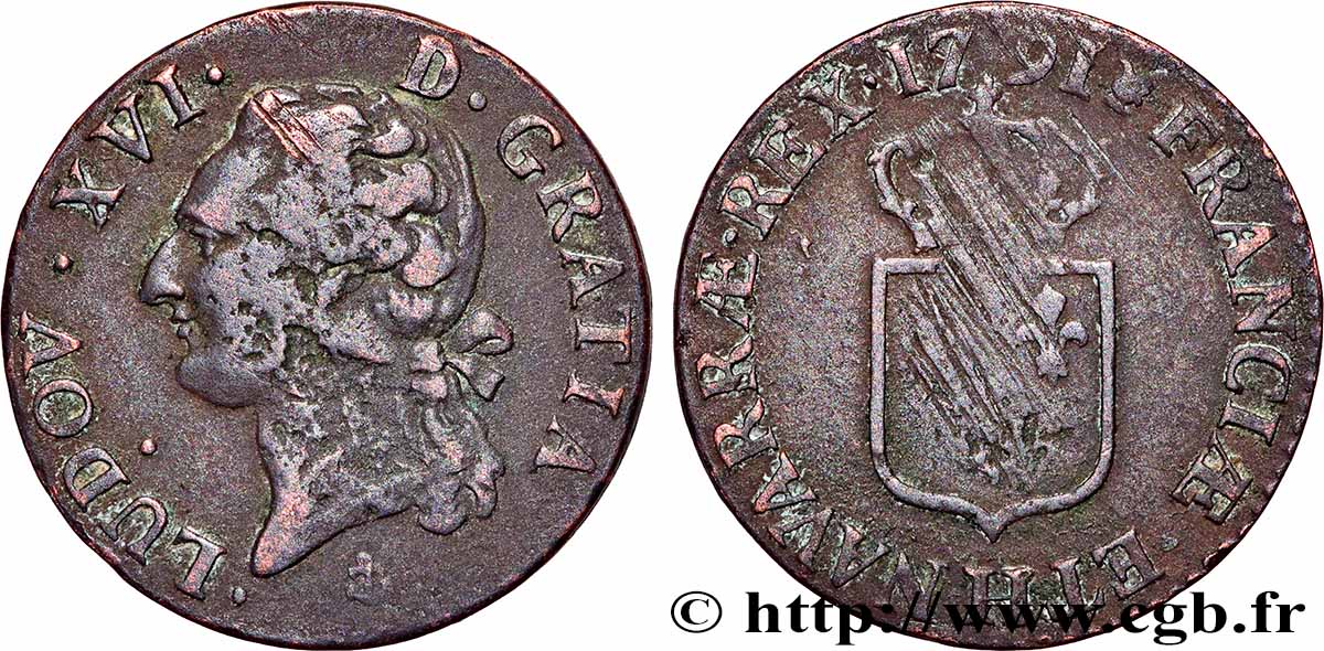 LOUIS XVI Demi-sol dit à l écu 1791 La Rochelle MB