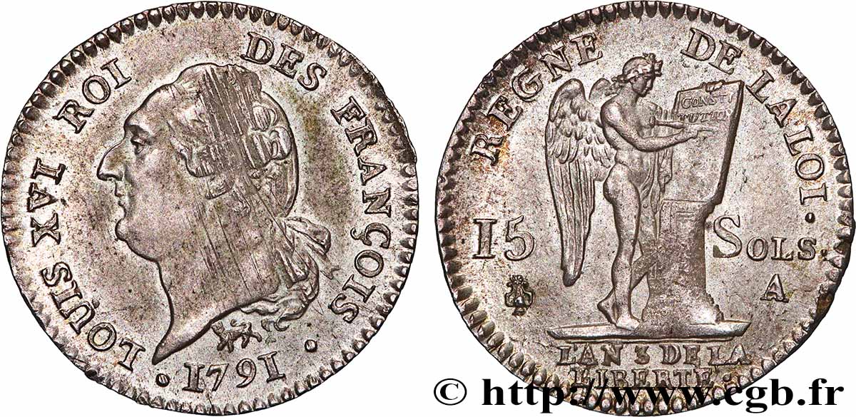 LOUIS XVI 15 sols dit au génie , type FRANÇOIS 1791 Paris VZ