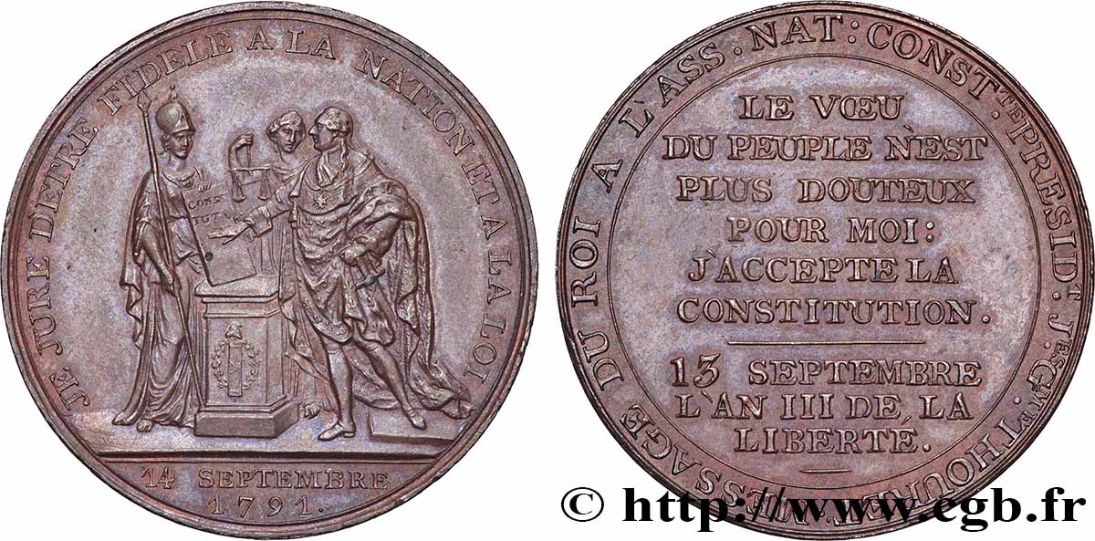 CONFIANCE (MONNAIES DE...) Monnaie de confiance, Monneron du Serment du roi 1791 Paris SPL