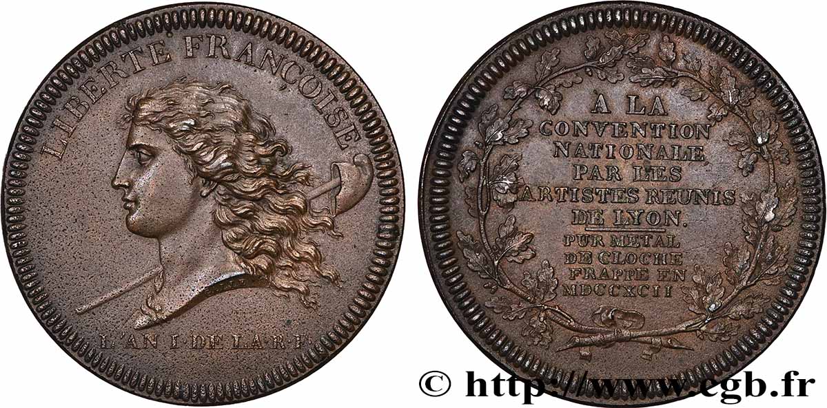 CONFIANCE (MONNAIES DE...) Essai de Galle à la liberté 1792 (MDCCXCII) Lyon SUP
