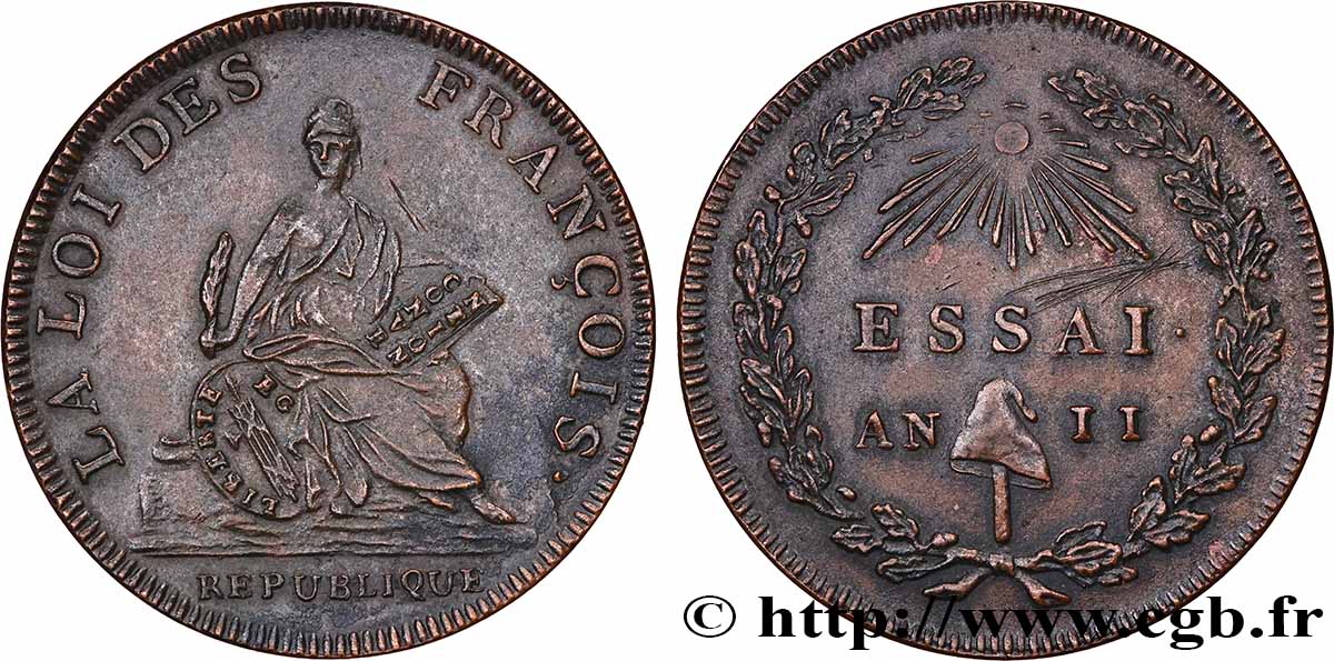 THE CONVENTION Essai de 2 sols ou du Décime de Bernier 1794 Paris AU