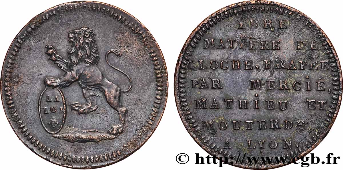 CONFIANCE (MONNAIES DE...) Essai au lion, module du 2 sols ou du décime 1792 Lyon SUP