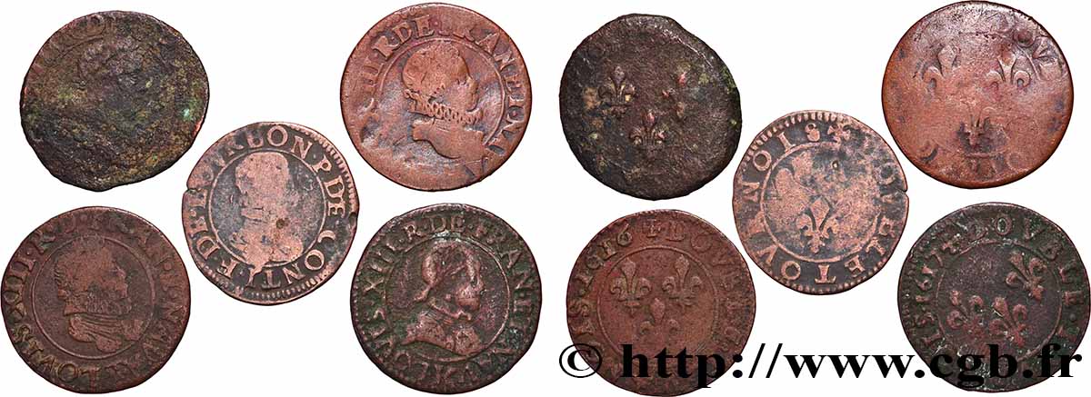 LOUIS XIII Double tournois, lot de 5 ex. s.m. Atelier indéterminé lot