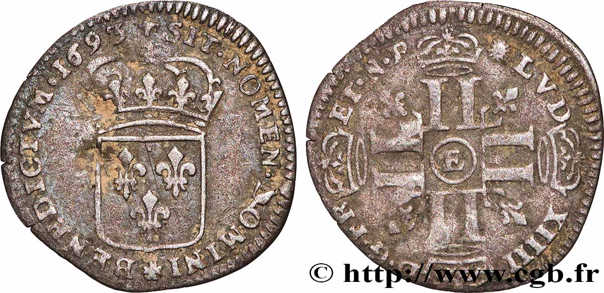 LOUIS XIV THE SUN KING Quinzain aux huit L 1693 Tours fSS