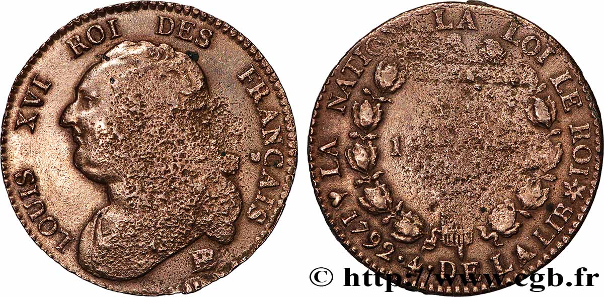LOUIS XVI 12 deniers dit au faisceau , type FRANÇAIS 1792 Strasbourg VF