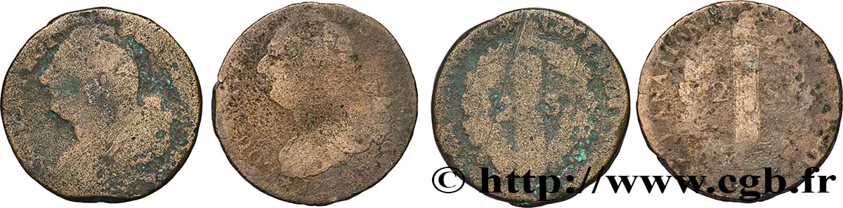 LOUIS XVI 2 sols dit au faisceau , types divers, lot de 2 ex. n.d. Ateliers divers lot