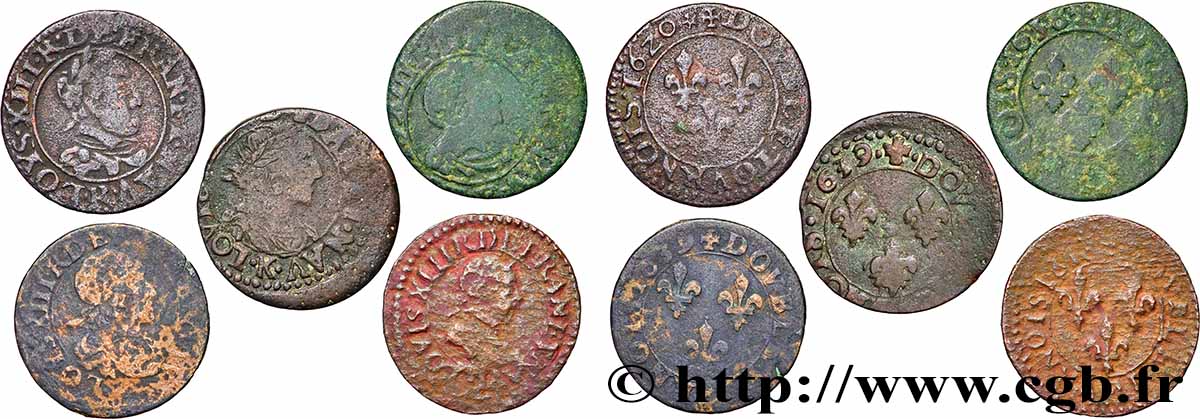 LOUIS XIII Double tournois, lot de 5 ex. s.m. Atelier indéterminé lot