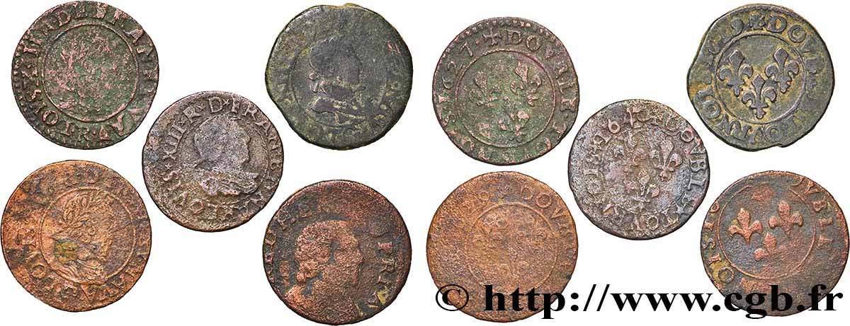 LOUIS XIII Double tournois, lot de 5 ex. s.m. Atelier indéterminé lot