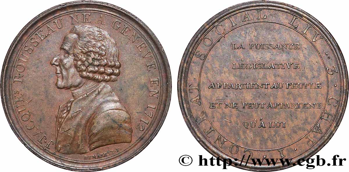 REVOLUTION COINAGE Monneron à l effigie de Jean-Jacques Rousseau s.m. AU