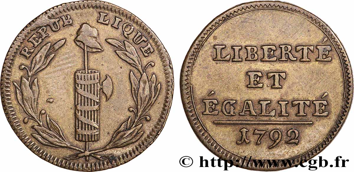 CONFIANCE (MONNAIES DE...) Essai au faisceau et au bonnet phrygien 1792 Lyon TTB+
