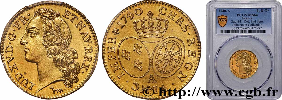 LOUIS XV DIT LE BIEN AIMÉ Louis d’or aux écus ovales, tête ceinte d’un bandeau 1740 Paris SPL64