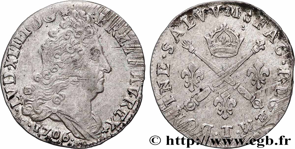 LOUIS XIV THE SUN KING 10 sols aux insignes 1706 Nantes SS
