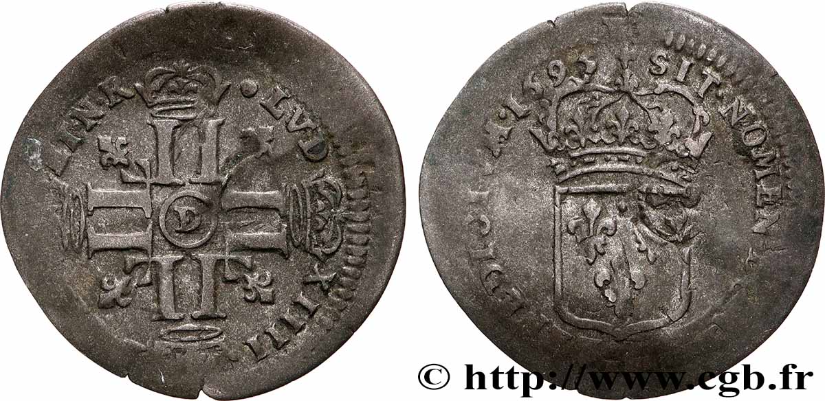 LOUIS XIV THE SUN KING Quinzain aux huit L 1695 Lyon BB/q.BB