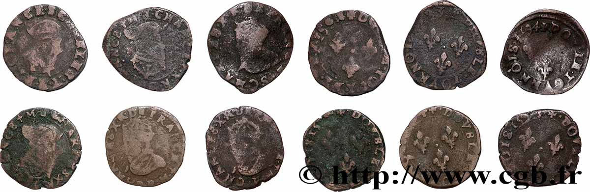 CHARLES X, CARDINAL OF BOURBON Double tournois, lot de 6 ex. n.d. s.l. lotto