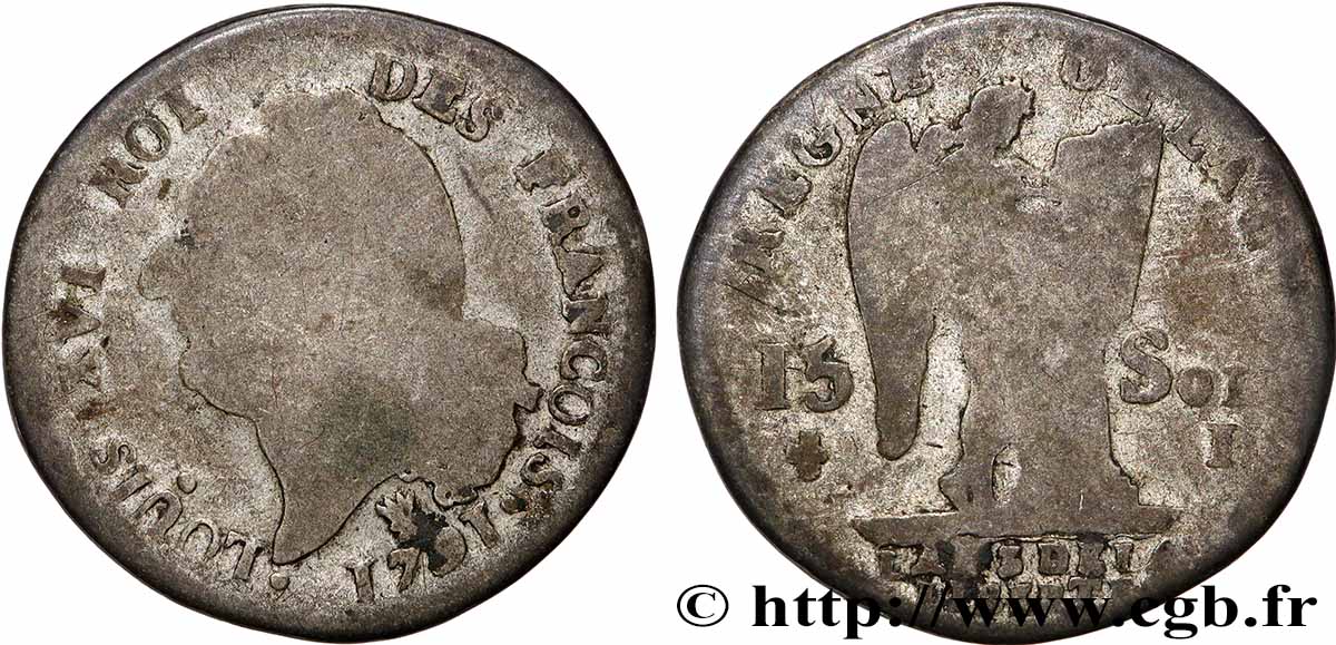 LOUIS XVI 15 sols dit au génie , type FRANCOIS 1791 Limoges F