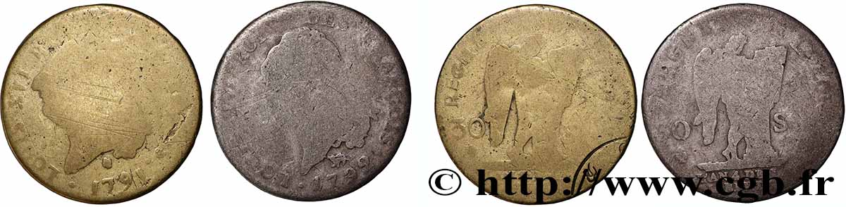 LOUIS XVI 30 sols au génie, lot de 2 ex. s. m. Atelier indéterminé lot