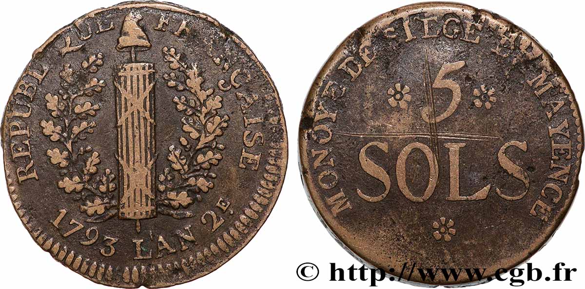 SIEGE OF MAINZ 5 sols 1793 Mayence SS