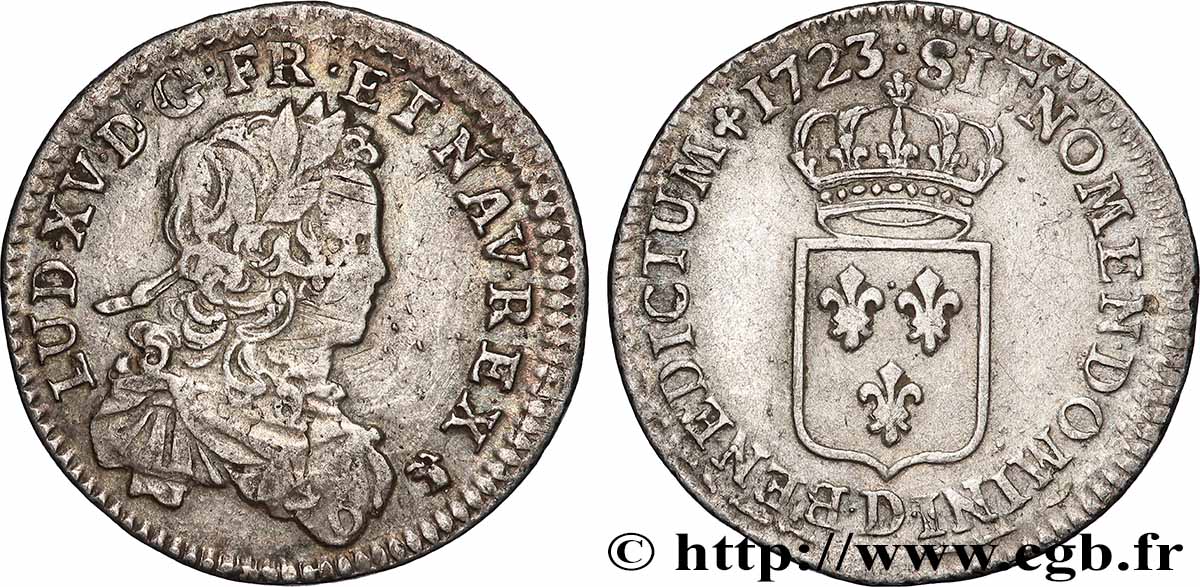 LOUIS XV THE WELL-BELOVED Sixième d écu de France 1723 Lyon SS