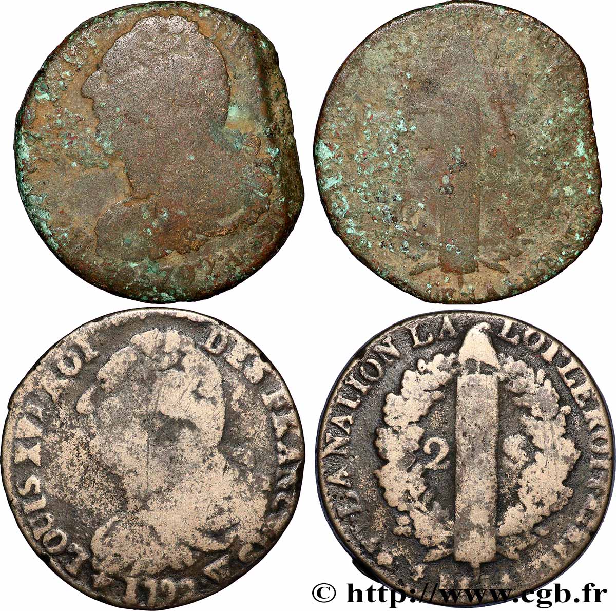 LOUIS XVI 2 sols dit au faisceau , types divers, lot de 2 ex. n.d. Ateliers divers lot