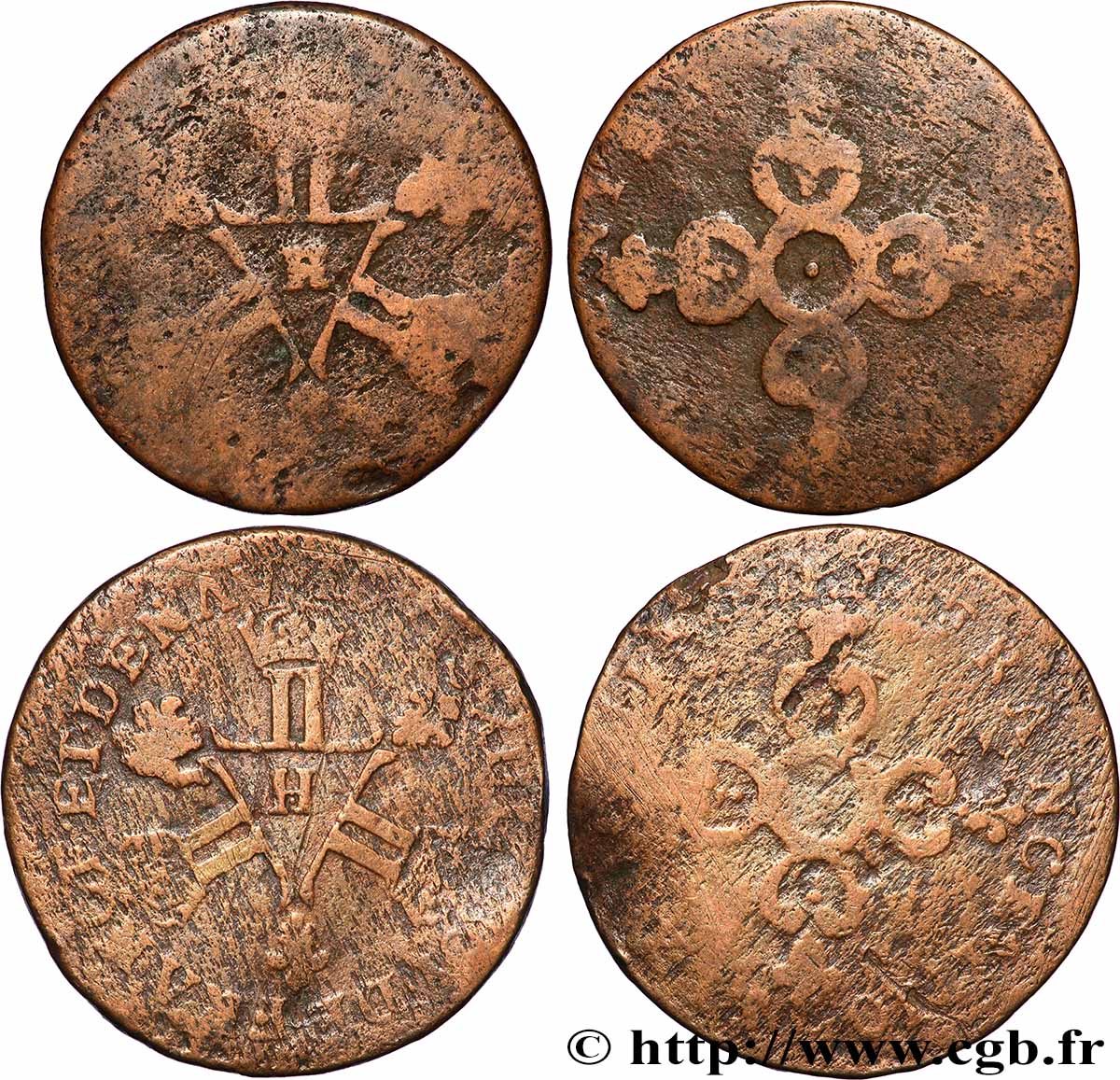 LOUIS XIV THE SUN KING Lot de deux pièces de six deniers n.d. Divers ateliers lot