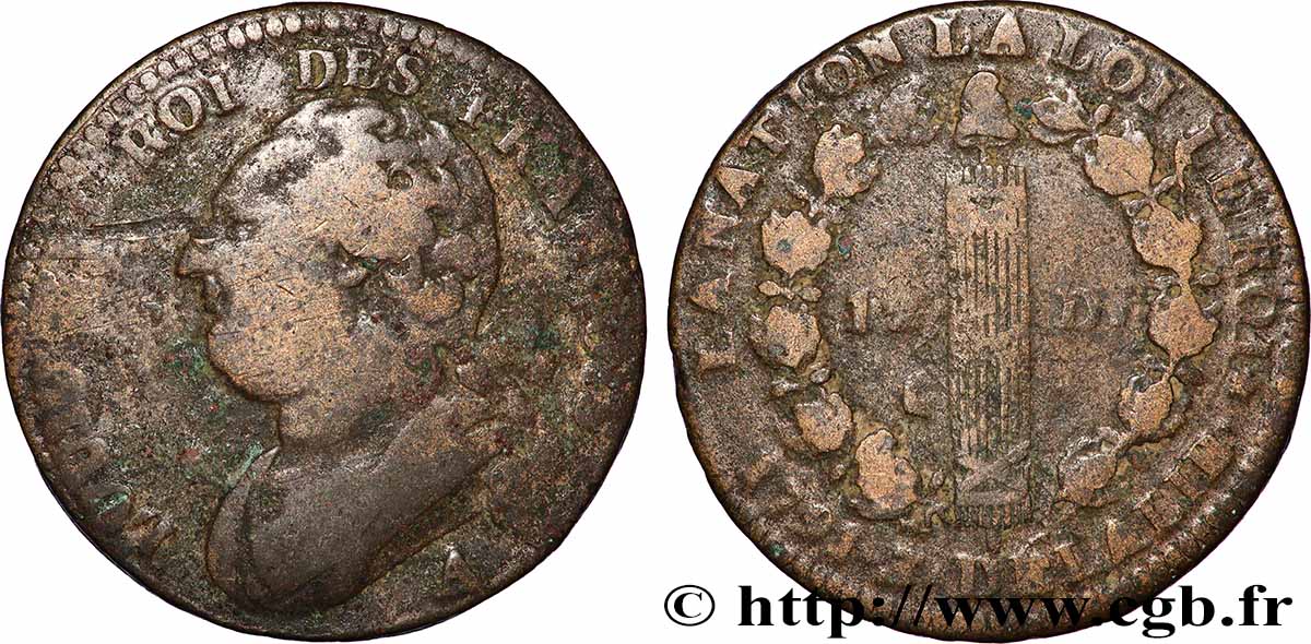 LOUIS XVI 12 deniers dit au faisceau , type FRANCOIS 1791 Paris S