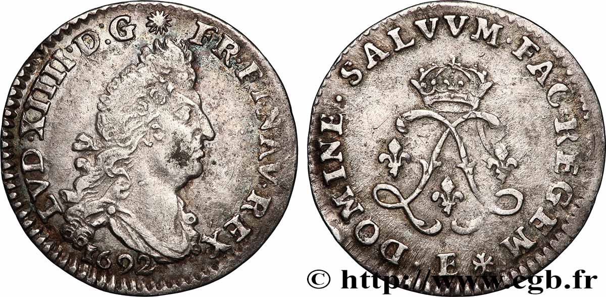 LOUIS XIV THE SUN KING Quatre sols aux deux L 1692 Tours fVZ
