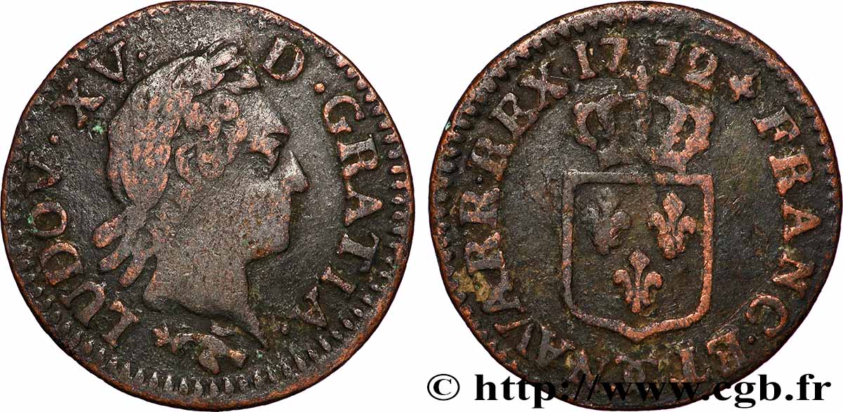 LOUIS XV THE WELL-BELOVED Liard dit à la vieille tête 1772 Besançon fSS