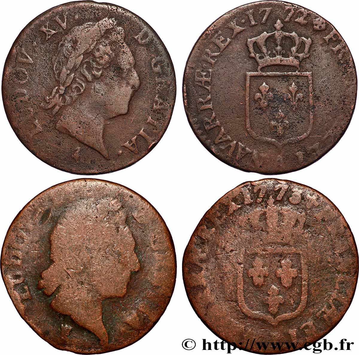 LOUIS XV THE WELL-BELOVED Demi-sol dit à la vieille tête , lot de 2 ex. n.d. Ateliers divers lot