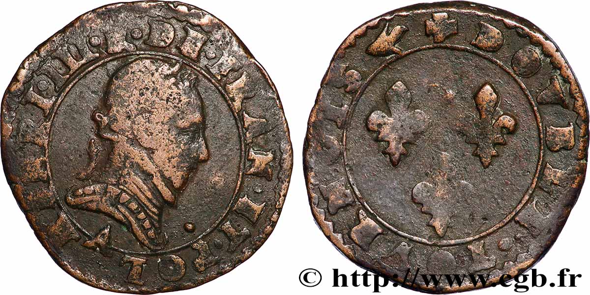 LIGUE. COINAGE AT THE NAME OF HENRY III Double tournois n.d. Paris VF/VF