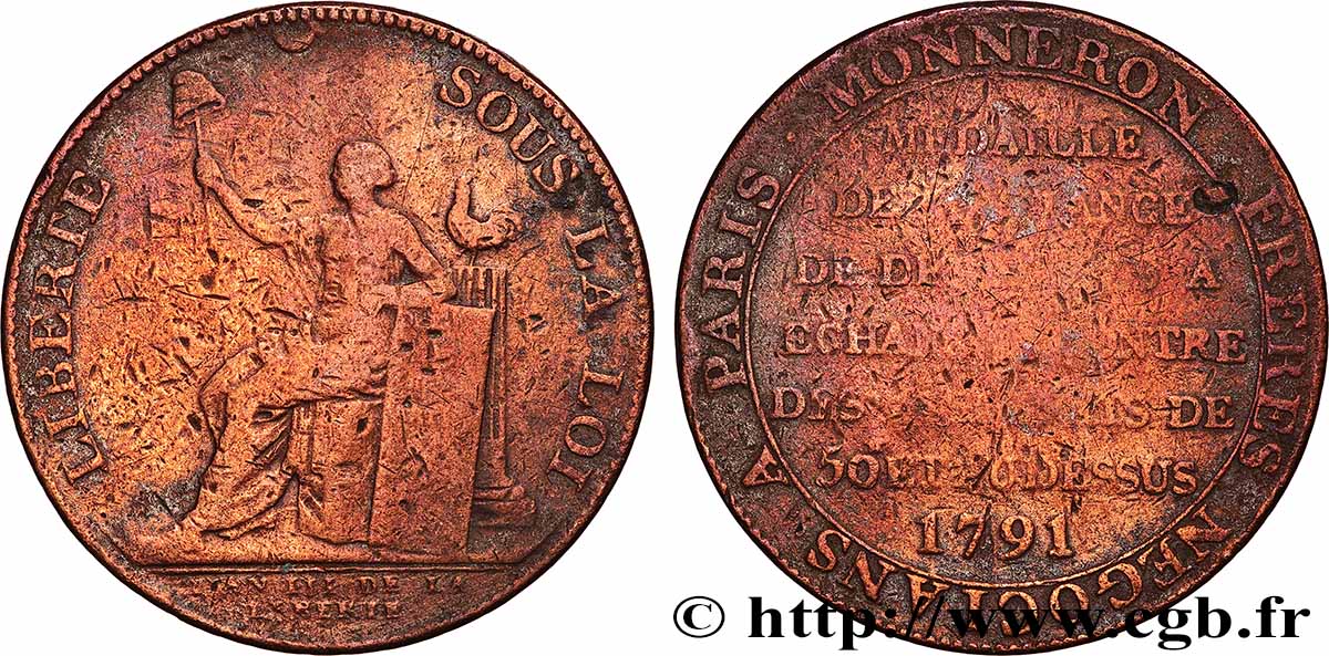 REVOLUTION COINAGE Monneron de 2 sols à la Liberté 1791 Birmingham, Soho S