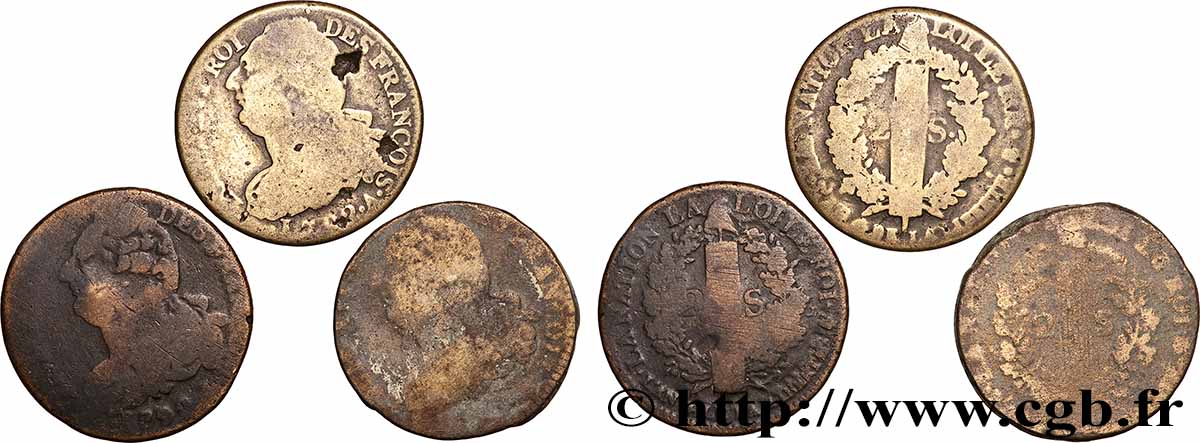 LOUIS XVI 2 sols dit au faisceau , types divers, lot de 3 ex. n.d. Ateliers divers lot