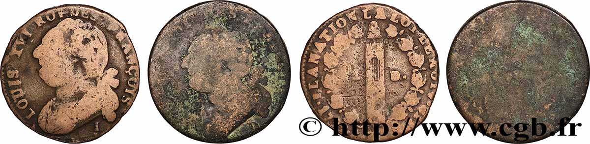 LOUIS XVI 12 deniers dit au faisceau , type FRANCOIS, lot de 2 ex. n.d. Ateliers divers lot