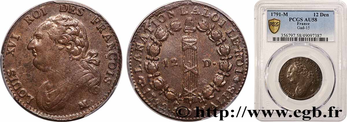 LOUIS XVI 12 deniers dit au faisceau , type FRANCOIS 1792 Toulouse SPL58