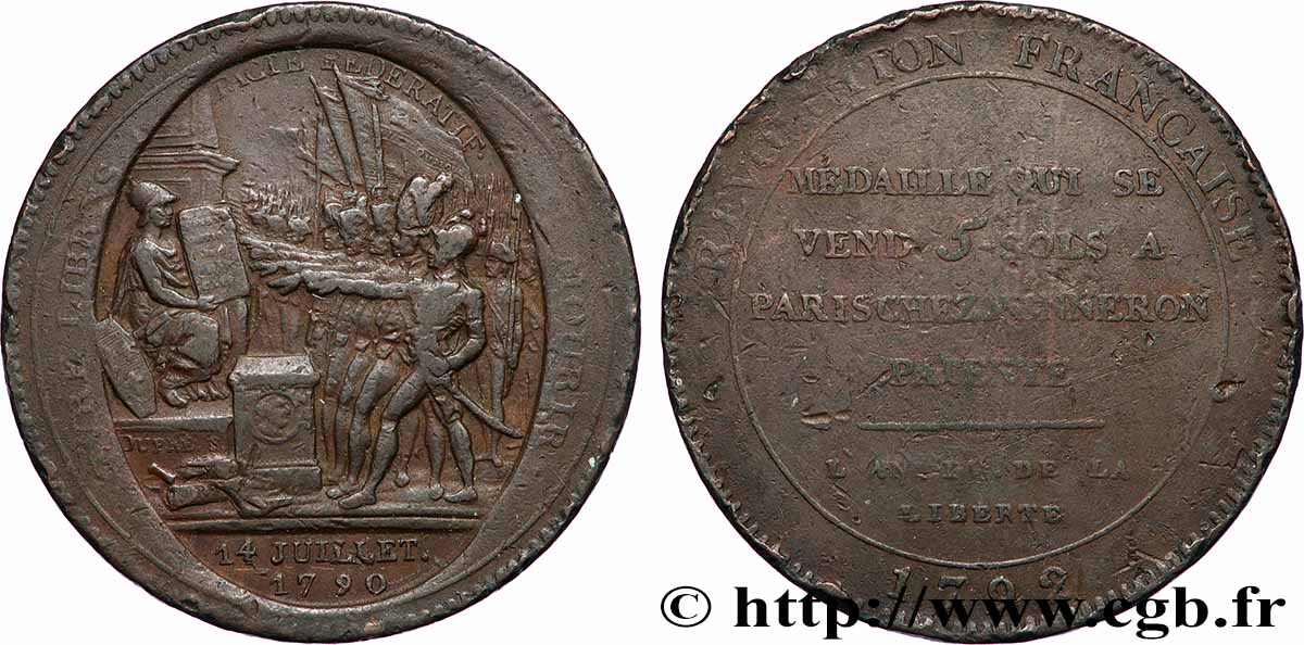 REVOLUTION COINAGE Monneron de 5 sols au serment 1792 Birmingham, Soho fSS