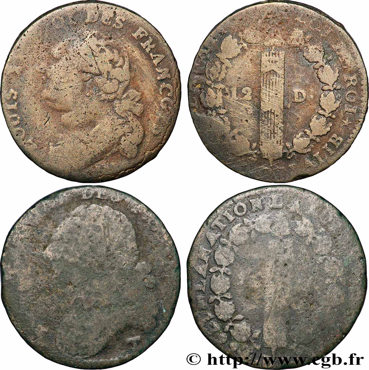 LOUIS XVI 12 deniers dit au faisceau , type FRANCOIS, lot de 2 ex. n.d. Ateliers divers lot