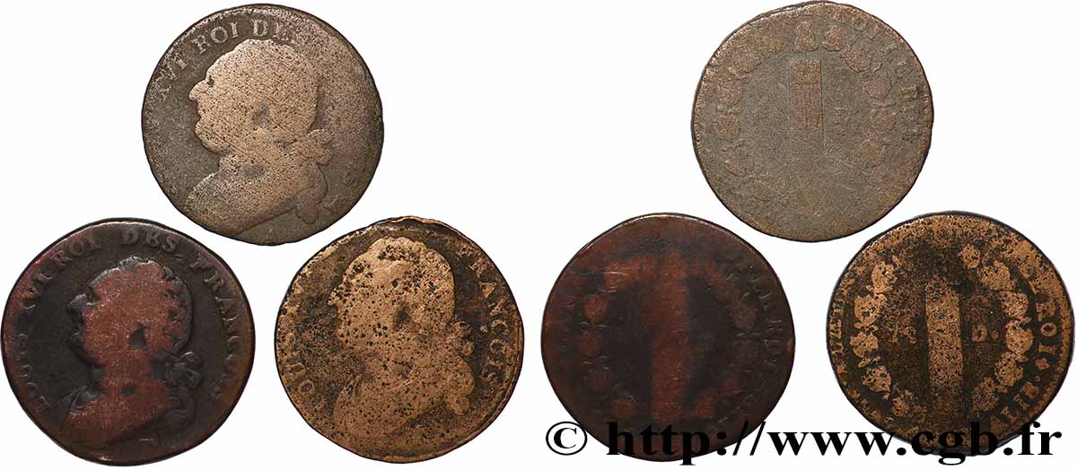 LOUIS XVI 12 deniers dit au faisceau , type FRANCOIS, lot de 3 ex. n.d. Ateliers divers lot