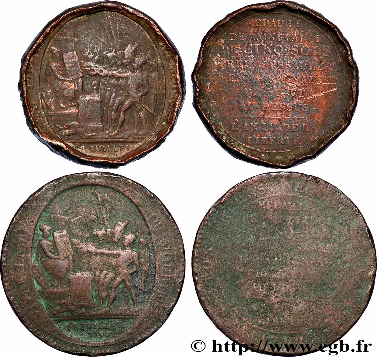 REVOLUTION COINAGE Monneron de 5 sols au serment, lot de 2 ex. 1792 lot